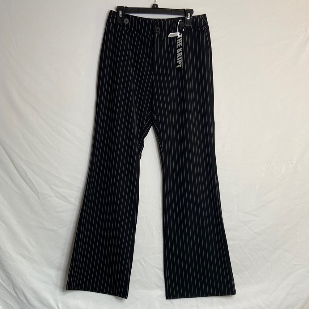 The Kript Women's Size L Black & White Pinstriped Wide Leg Pants